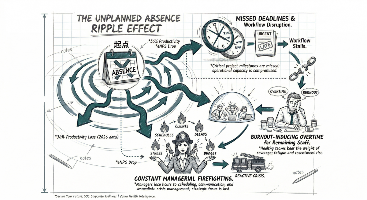 Unplanned absences trigger a ripple effect of missed deadlines, burnout-inducing overtime for remaining staff, and constant managerial firefighting.